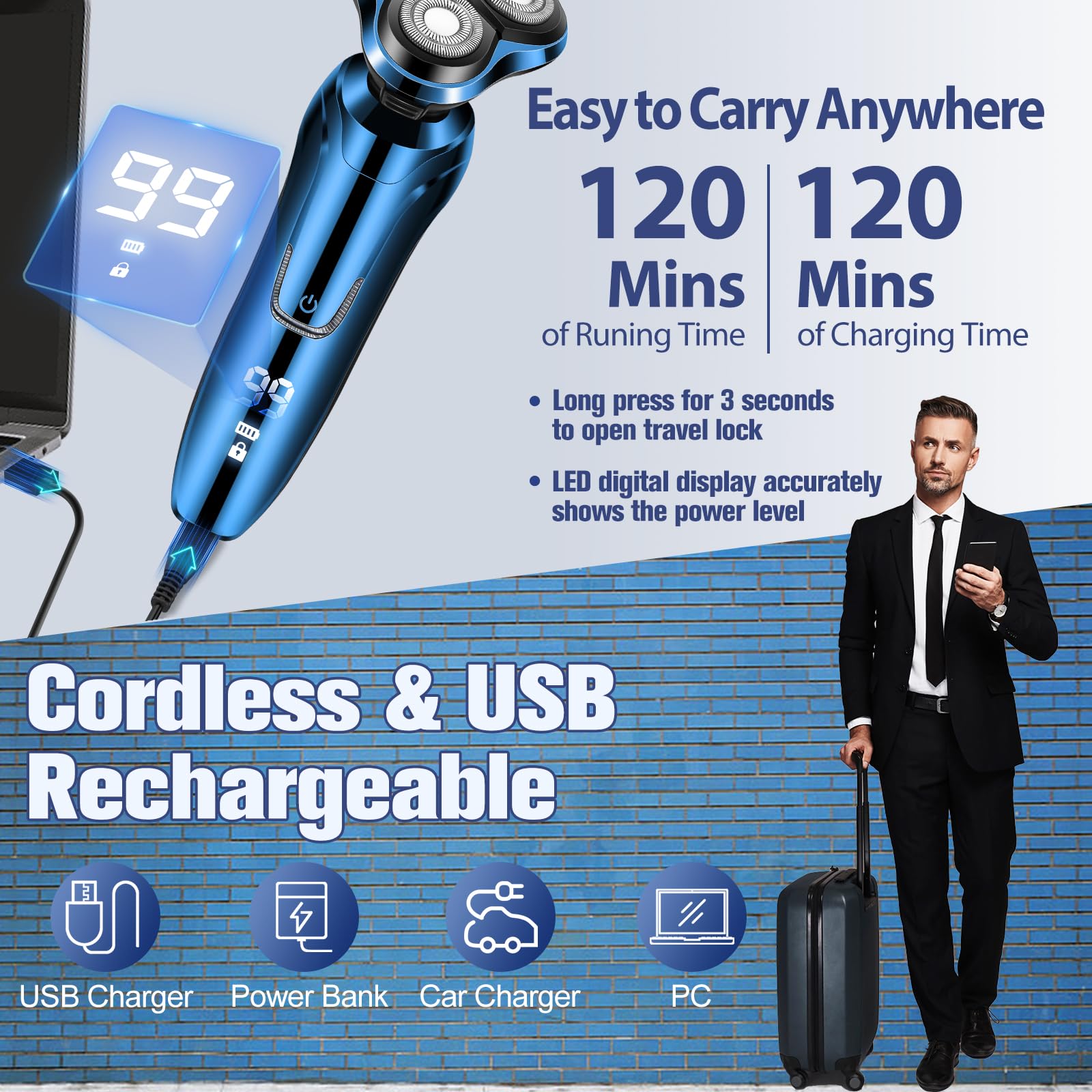 Electric Razor for Men,Mens Razors for Shaving face,LED Display/Waterproof/Rechargeable Electric Shaver for Men