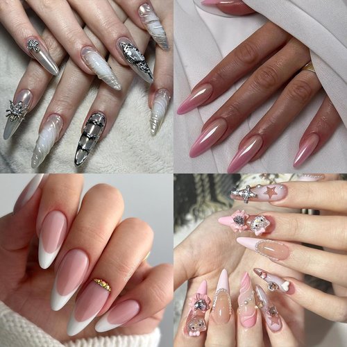Lifextol 504pc Stiletto Gel Nail Tips Long Fake Nails for Press on Nails Clear Acrylic Nails Tips, 12 Size Full Cover Nail tips Stiletto Soft Gel Nail Tip False Nails Extension Artificial Fingernail