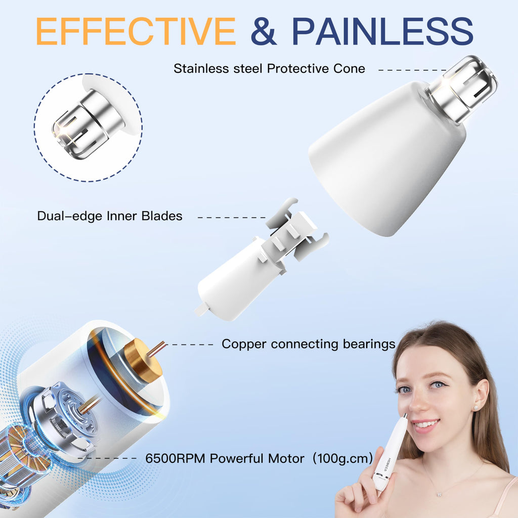 HEBECA Nose Hair Trimmer for Women Men - Electric Ear and Nose Hair Trimmer - 2 in 1 Facial Hair Remover Portable for Painless Face Eyebrow Trimmering Waterproof (Pearl White 2in1)