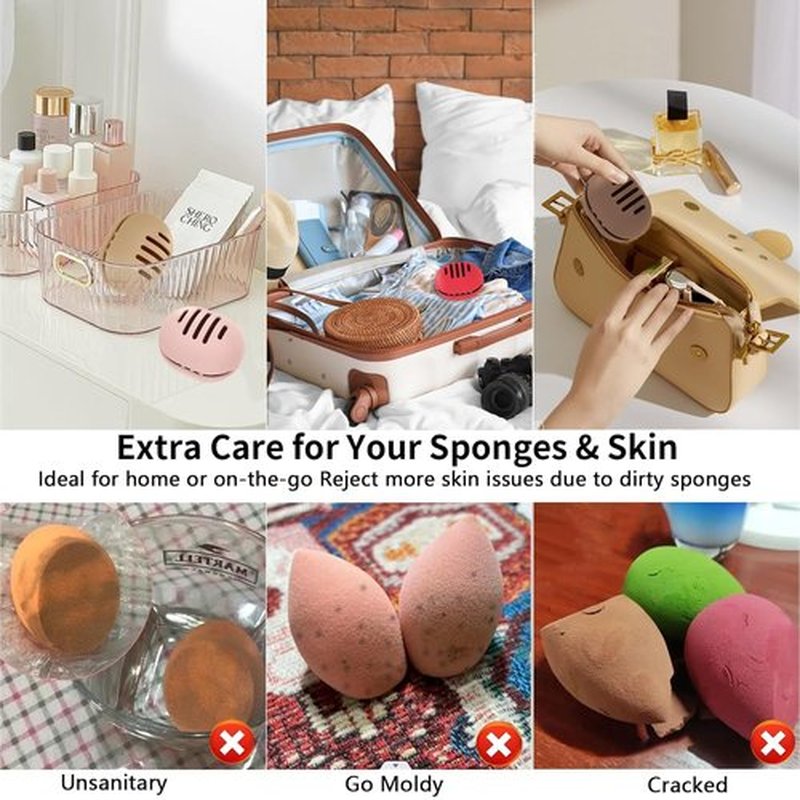Fauxomor Makeup Sponge Holder - Double-Sided Vented Silicone Case for Travel | Shatterproof & Easy Carry - Rose Red