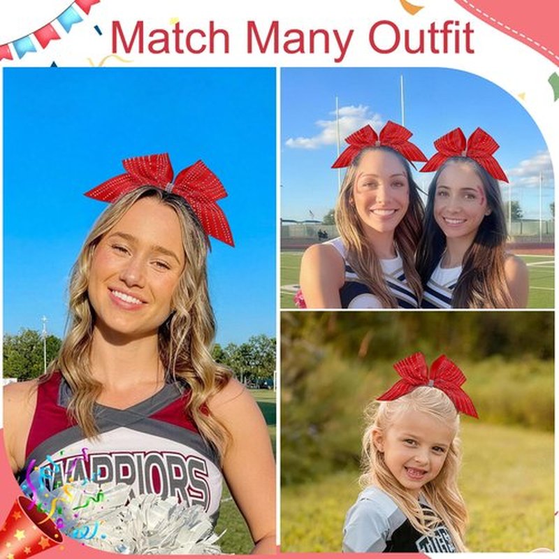 CN 10PCS 7.5" Rhinestones Large Glitter Cheer Hair Bows for Cheerleading, Red Jumbo Cheer Bow with Ponytail Holder for Teen Girls Softball Cheerleader College Sports Competition