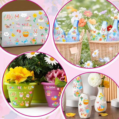 174 PCS Spring Temporary Tattoos, 12 Sheets Waterproof Hello Spring Tattoo, Rose Gold-Foil Spring Party Decorations Glitter Flowers Butterfly Egg Fillers for Easter Basket Stuffers Party Favors