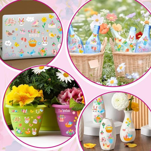 174 PCS Spring Temporary Tattoos, 12 Sheets Waterproof Hello Spring Tattoo, Rose Gold-Foil Spring Party Decorations Glitter Flowers Butterfly Egg Fillers for Easter Basket Stuffers Party Favors
