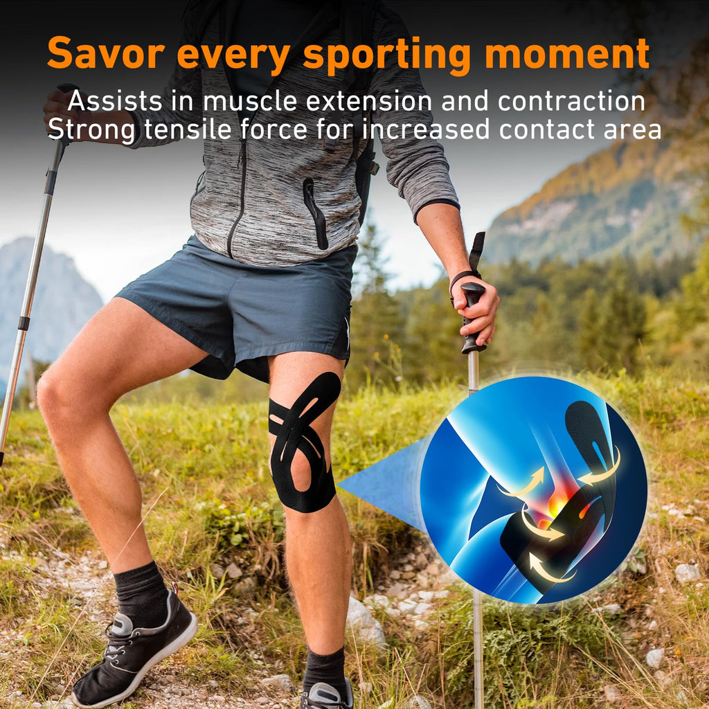 KTQUICK Precut Kinesiology Tape for Knees,12 Ct,20% Stronger Adhesive Black