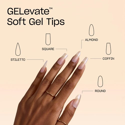 OPI GELevate Soft Gel, Nail Tips | Square Shape Extensions | Flexible & Natural Fit | 1 Box with 16 Sizes