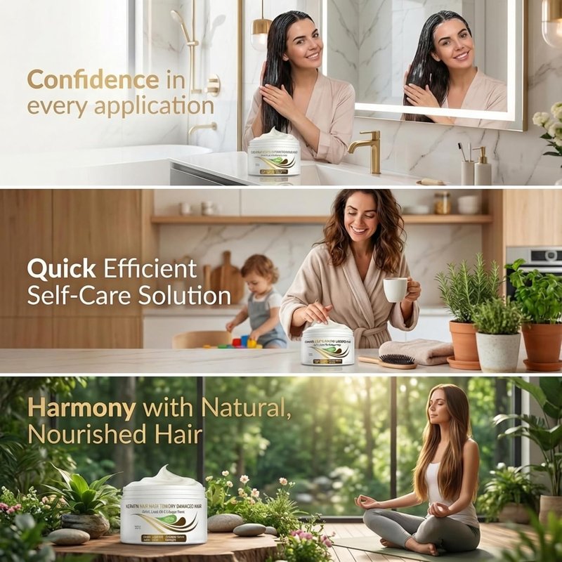 VITAMINS Keratin Hair Mask - Deep Conditioner for Dry, Damaged Hair with Biotin & Collagen - 13.5 Fl Oz