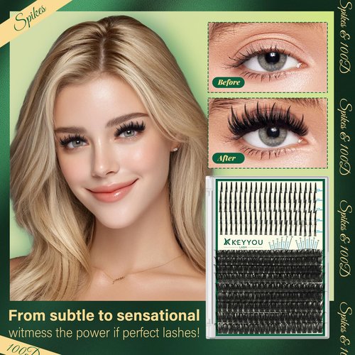KEYYOU Lash Clusters 280Pcs 100D Long 10-18MIX Lash Spikes Eyelash Clusters Volume Individual Lashes DIY Spiky Lash Extension Cluster Eyelash Extensions(100D&Spikes-D-12-20MIX+13-21MIX)