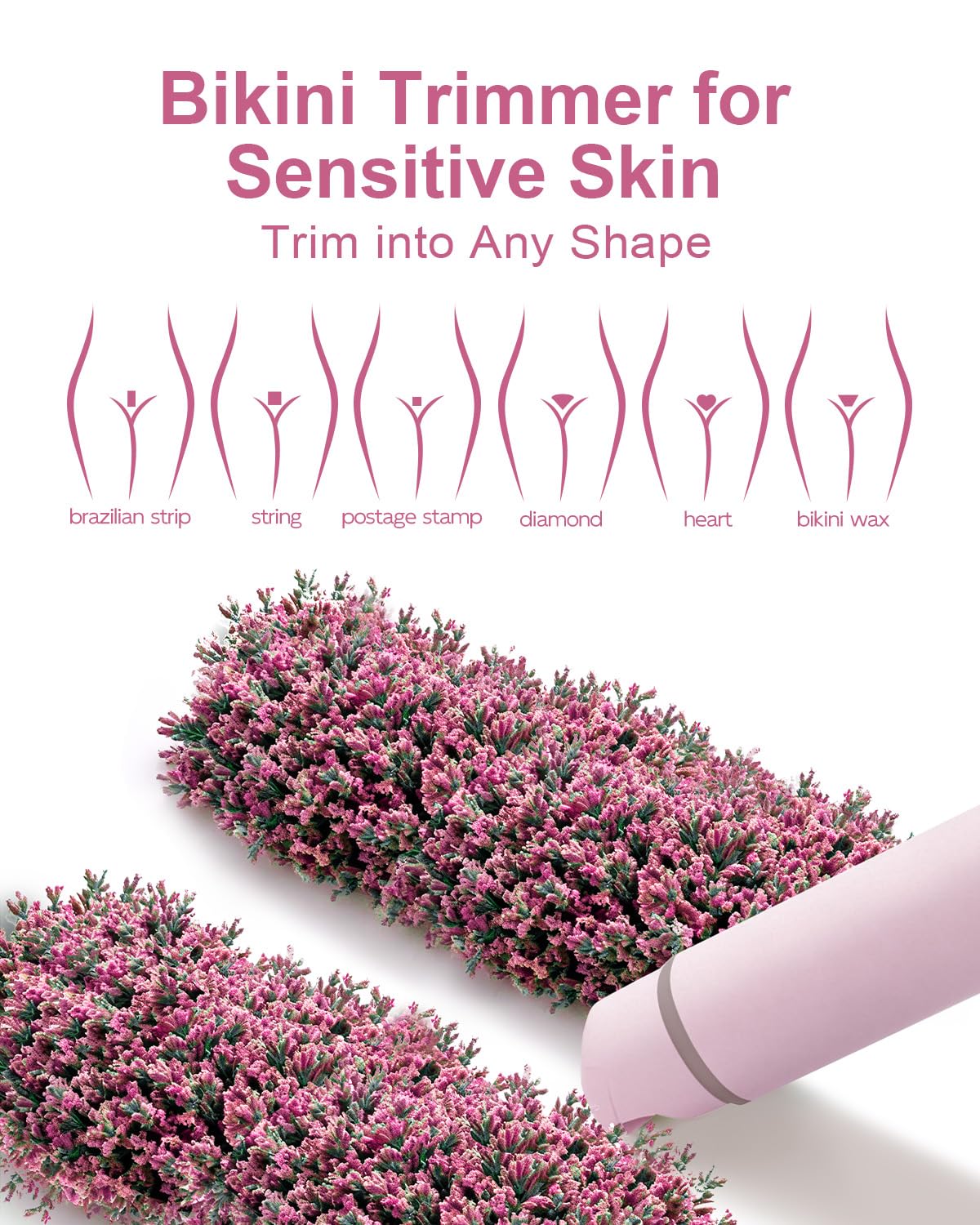 Unimiko 2-in-1 Bikini Trimmer for Women – Electric Shaver for Women, Womens Electric Razor & Trimmer for Sensitive Skin, Adjustable Comb, 100% Waterproof, Portable, USB Charge, Painless (Pink)