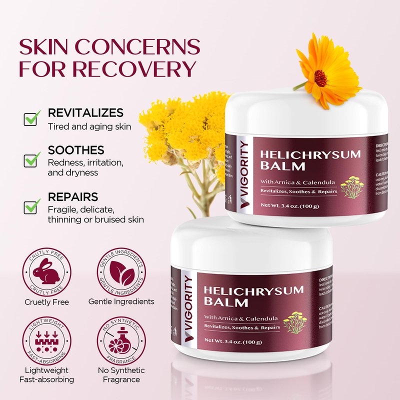 Vigority Helichrysum Balm Soothes & Repairs: Restorative Arnica Cream with Calendula for Bruised, Fragile & Thin Skin – Moisturizes, Revitalizes & Strengthens Skin Barrier for Adult Seniors - 3.4 oz