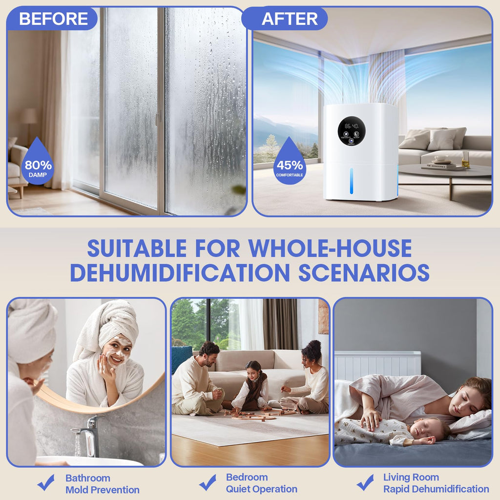 Dehumidifier,37 OZ Small Quiet Dehumidifiers with Auto Shut Off,7 Colors LED Light,Digital Display,Sleep Modes,Intelligent Remote Control for Home (1000 sq.ft),Bathroom,Bedroom, Basement (White)