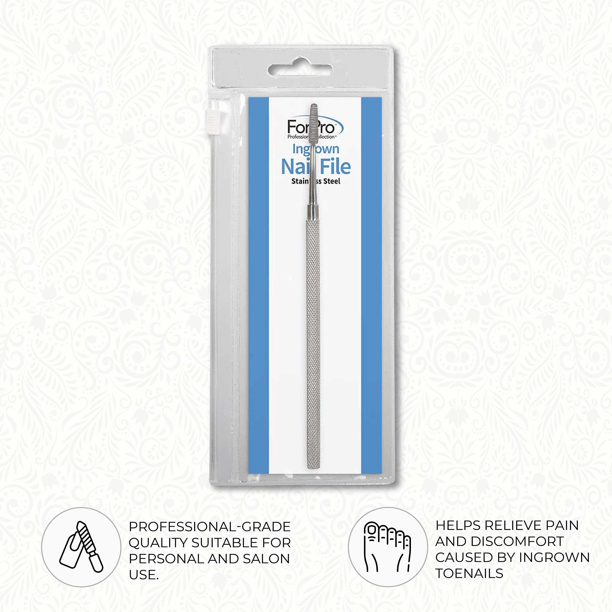 ForPro Professional Collection Ingrown Nail File, Surgical Grade Stainless Steel Ingrown Toenail Tool with Angled End