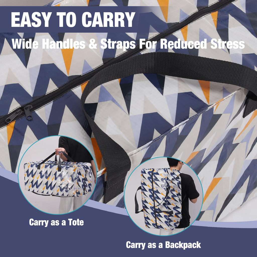 WORKPRO 6 Pack Extra Large Moving Bags with Zippers & Carrying Handles Backpack Straps, Heavy-Duty Storage Tote for Space Saving & Storage, Alternative to Moving Box (W - Alphabet Printing)