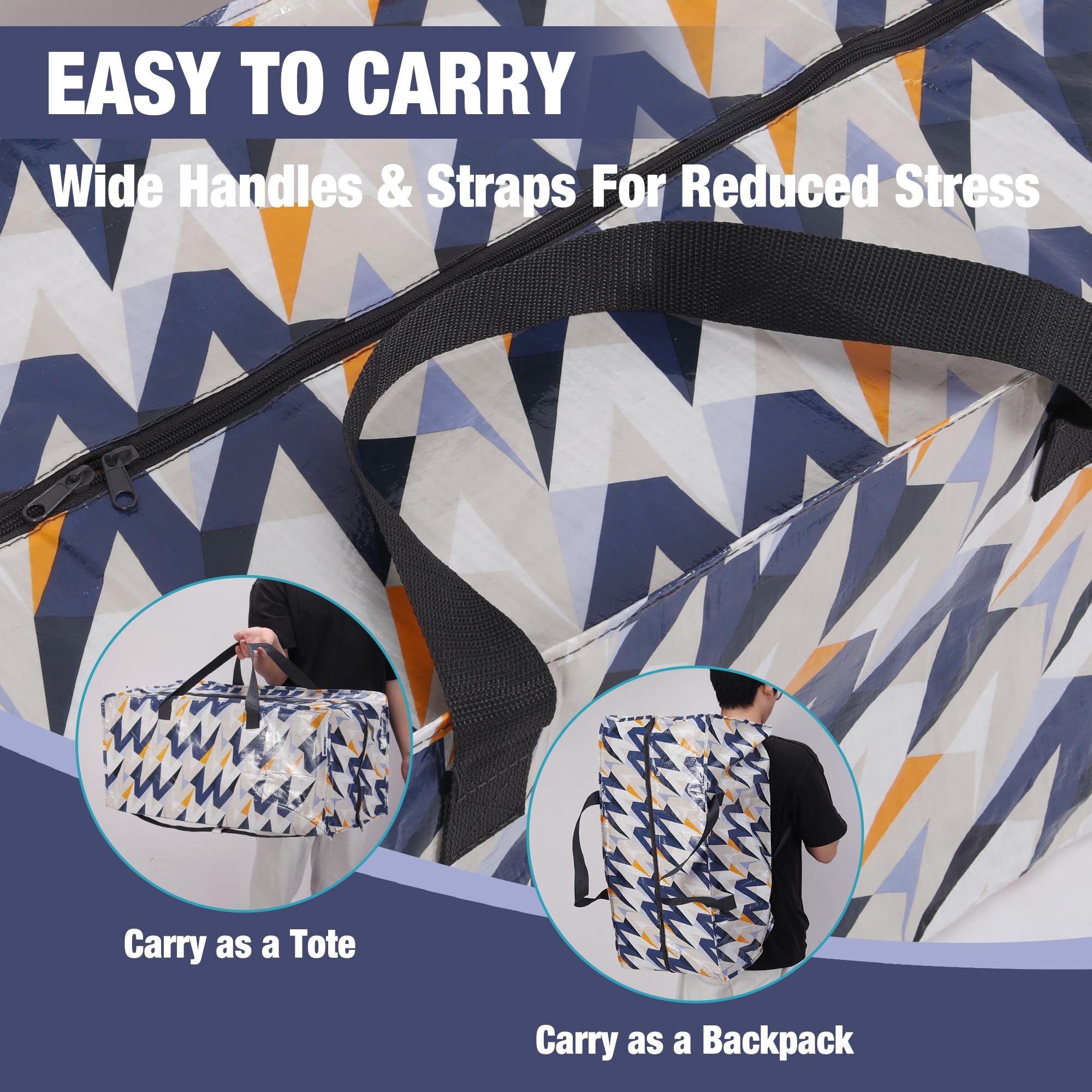 WORKPRO 6 Pack Extra Large Moving Bags with Zippers & Carrying Handles Backpack Straps, Heavy-Duty Storage Tote for Space Saving & Storage, Alternative to Moving Box (W - Alphabet Printing)