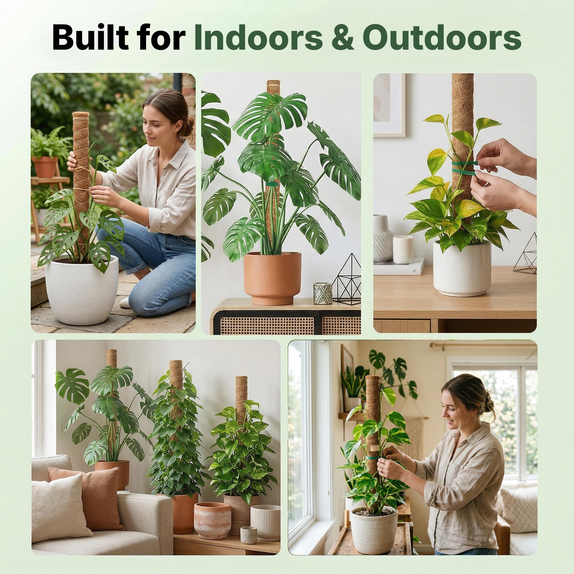 4 Pack 16" Moss Pole Monstera Plant Support - Stackable up to 48" - Plant Stakes for Indoor Climbing Plants Potted - Tall Coco Coir Pole Sticks & Accessories for Monstera, Pothos & Philodendron