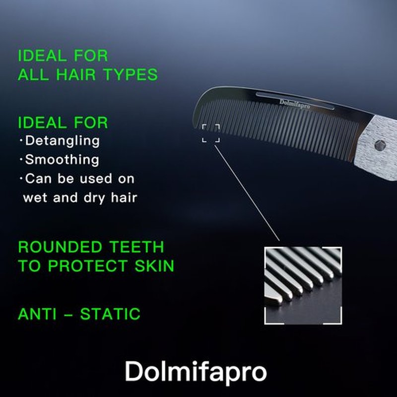 Dolmifapro Folding Pocket Comb for Men Hair Comb Stainless Steel Mustache Comb Wood Grain Design