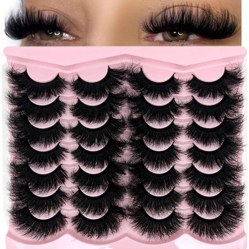 loladook Mink Lashes Fluffy 20mm Big Faux Mink Strip Lashes Cat Eye Long False Eyelashes Dramatic Soft 25mm 3D Volume Eyelashes Pack 14 Pairs