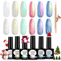 NAILGIL Pearl Gel Nail Polish Set, Mermaid Gel Polish White Pink Blue Green Yellow Aurora Shimmer Nail Drawing Soak Off Led Gel for Swirl Shell Thread Pearlescent Iridescent Effect, Set