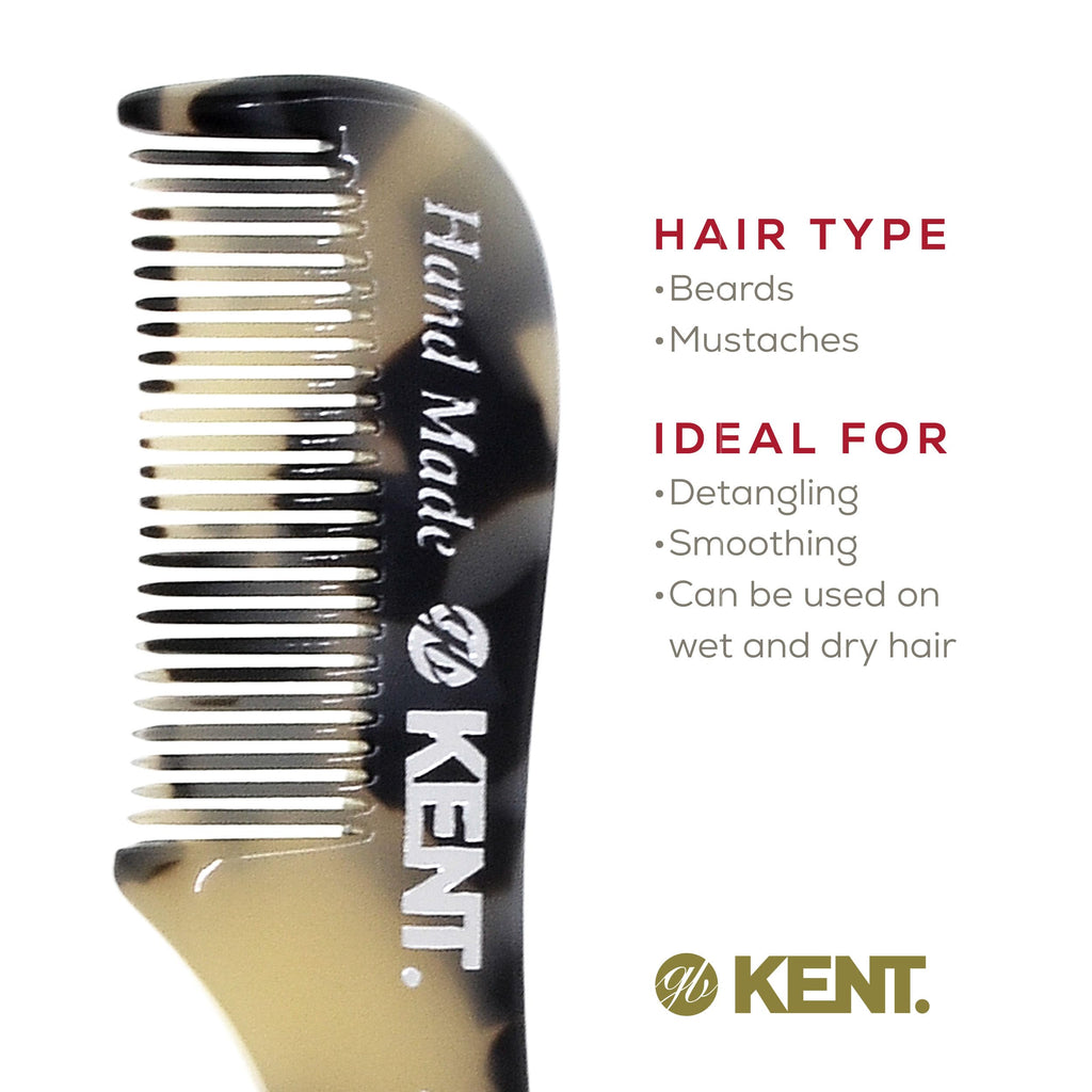 Kent A 81T TW X-Small Gentleman's Beard and Mustache Pocket Comb, Fine Toothed Pocket Size for Facial Hair Grooming and Styling. Saw-cut of Cellulose Acetate, Hand Polished. Hand-Made in England