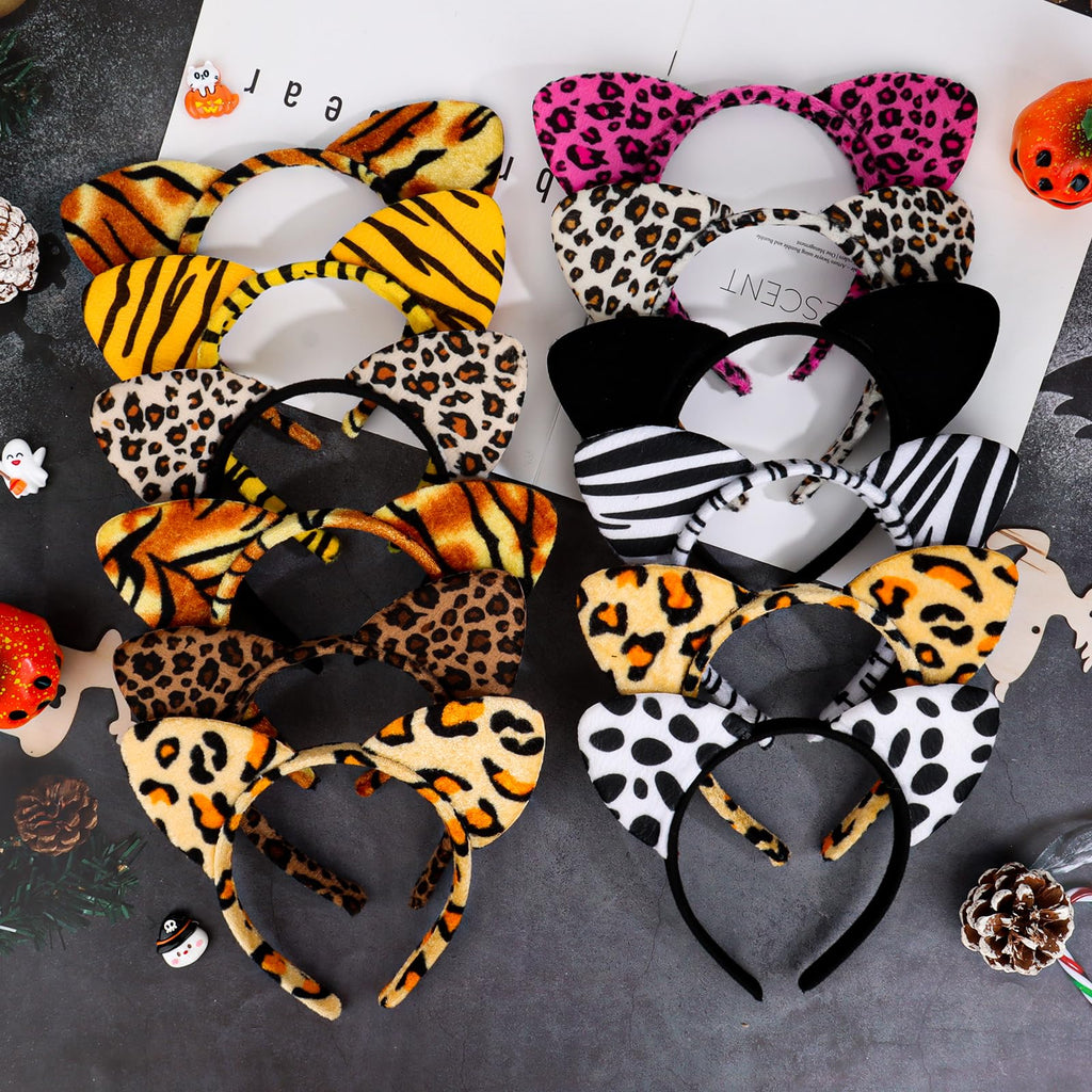 YARIEW 12 Pcs Cat Ears Headbands Animal Ears and Horns Headband Plush Horns Cosplay Costume Halloween Christmas
