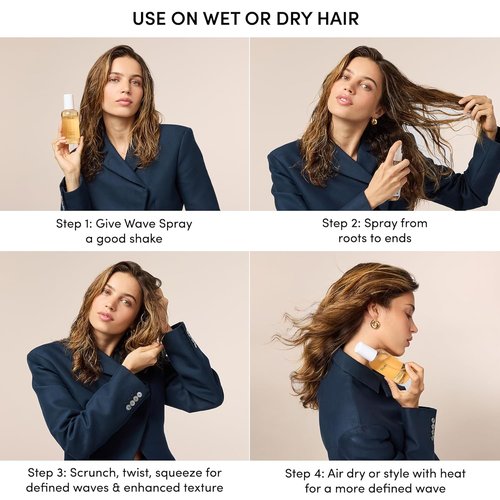 OUAI Wave Spray - Travel Size Texture Spray with Coconut Oil & Rice Protein | Adds Volume & Shine (3 fl oz)