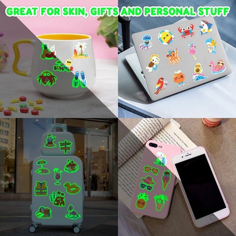 96 PCS Hello Summer Beach Pool Hawaiian Pre-Cut Luminous Glow in the dark Temporary Tattoos for Kids | Super Cute Themed Birthday Party Favors Supplies Decorations, Fake Tattoos Gifts for Boys Girls