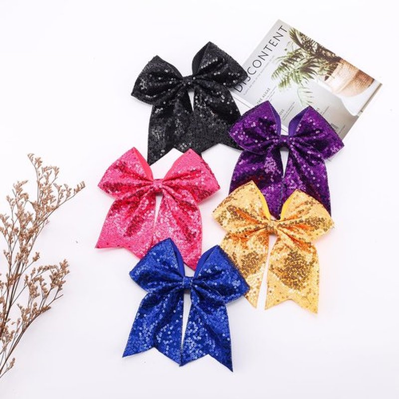 12-Color Jumbo Glitter Cheer Bow Clip – 7” Sequin Hair Bow for Girls, Perfect for Softball, Uniforms, Christmas, Halloween, and Special Occasions