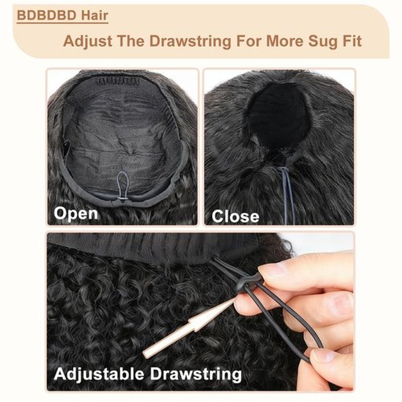 Kinky Straight Half Wig Human Hair 200% Density 3 In 1 Wear and Go Glueless Wigs Human Hair Half Wig Kinkystraight Seamless Flip Over Wig Human Hair Glueless Beginner Friendly Natural Black 14 Inch