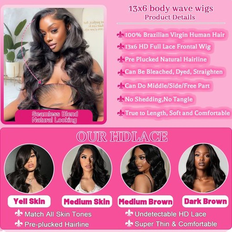 Cevkira 13x6 Lace Front Wigs Human Hair Pre Plucked 180% Density Body Wave HD Transparent Lace Frontal Human Hair Wig 10A Glueless Wigs with Baby Hair for Women Natural Black 28 Inch