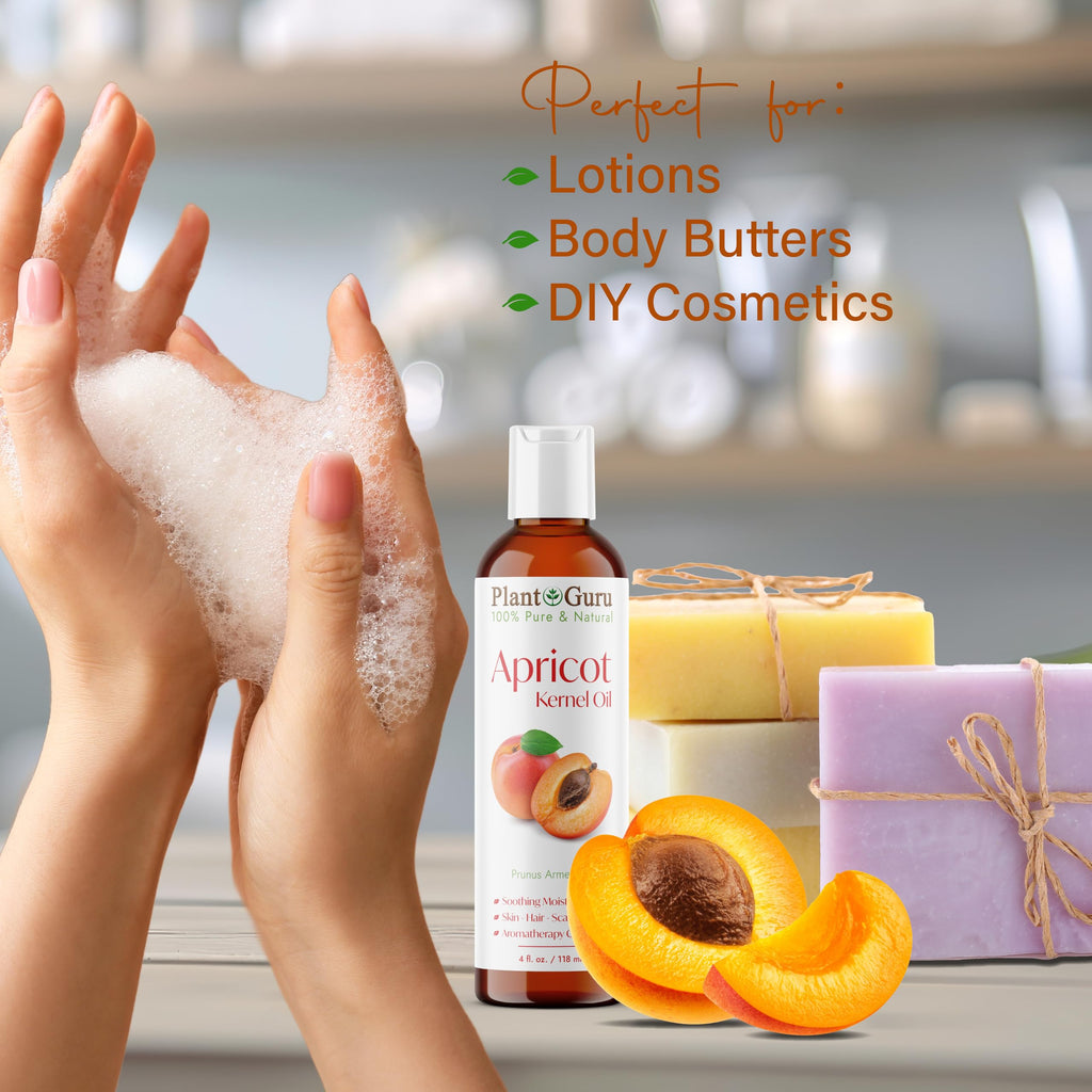 Apricot Kernel Oil 4 fl. oz. Cold Pressed Carrier 100% Pure Natural For Skin, Face, and Hair Growth Moisturizer. Great For DIY Creams, Lotions, Lip balm and Soap Making