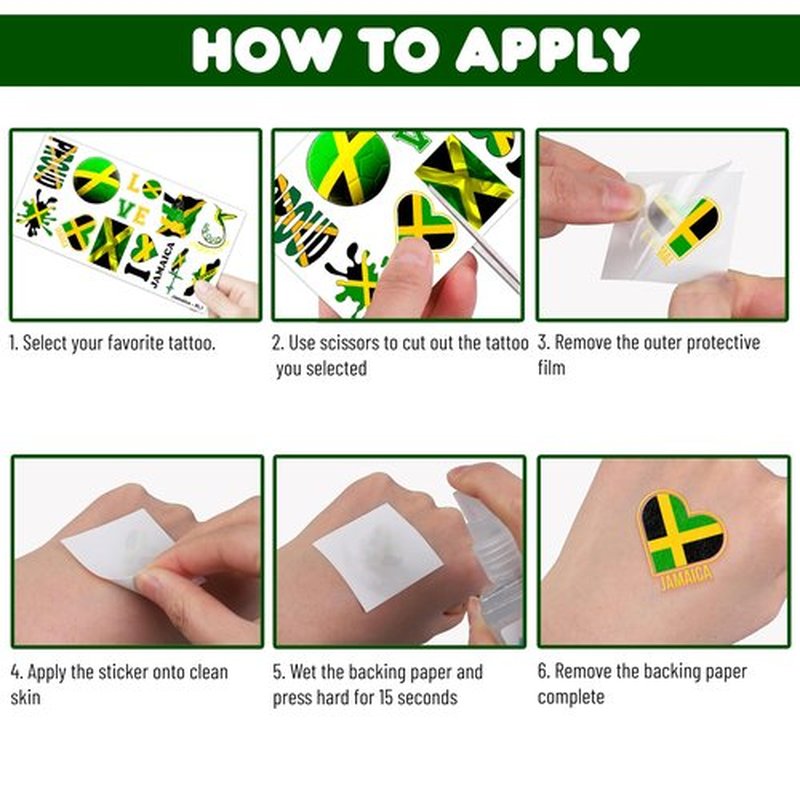 100 PCS Jamaica Flag Temporary Tattoos Themed Birthday Party Decorations Supplies Favors Decor Yellow Green Jamaican Palm Tree Tattoo Stickers Gifts For Game Kids Boys Girls Classroom School Prizes