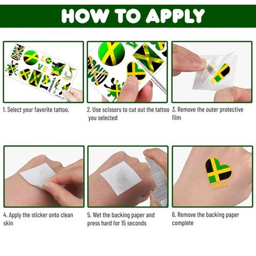 100 PCS Jamaica Flag Temporary Tattoos Themed Birthday Party Decorations Supplies Favors Decor Yellow Green Jamaican Palm Tree Tattoo Stickers Gifts For Game Kids Boys Girls Classroom School Prizes