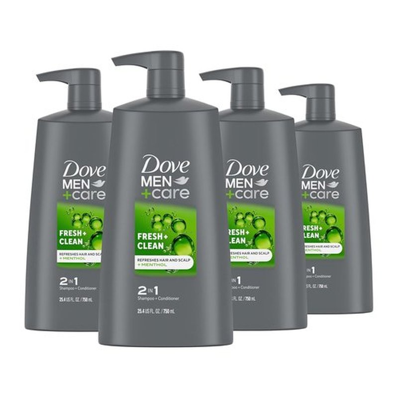DOVE MEN + CARE 2-in-1 Shampoo & Conditioner - Fresh & Clean, Nourishing Formula | 25.4 oz (4 Count)