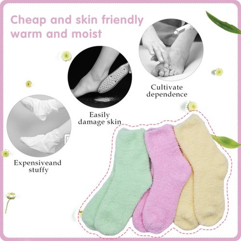 3 Pairs Aloe Moisturizing Socks for Dry Cracked Feet, Sleeping Fuzzy Non-Slip Lotion Socks for Women Men Spa, Foot Care for Repairing Softening Dry Cracked Heel