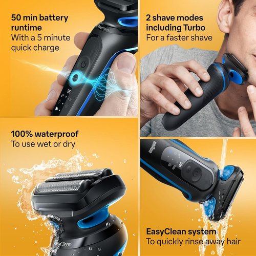 Braun Electric Shaver - Series 5 5120s | Wet & Dry Shaving, Turbo Mode, Beard Trimmer, Blue