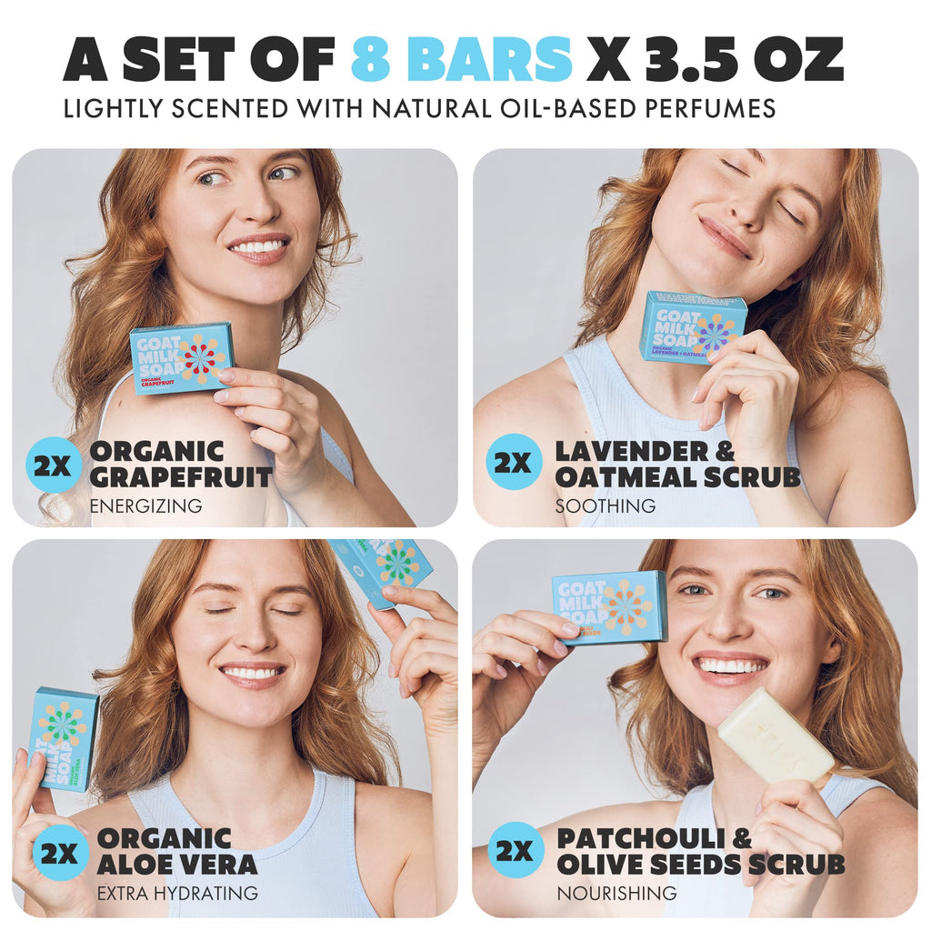 Skin Said Yes Goat Milk Soap Bar Set (Pack of 8) - Crafted in Greece | Tripple Milled | Organic Ingredients, Natural Soap for Sensitive Skin.