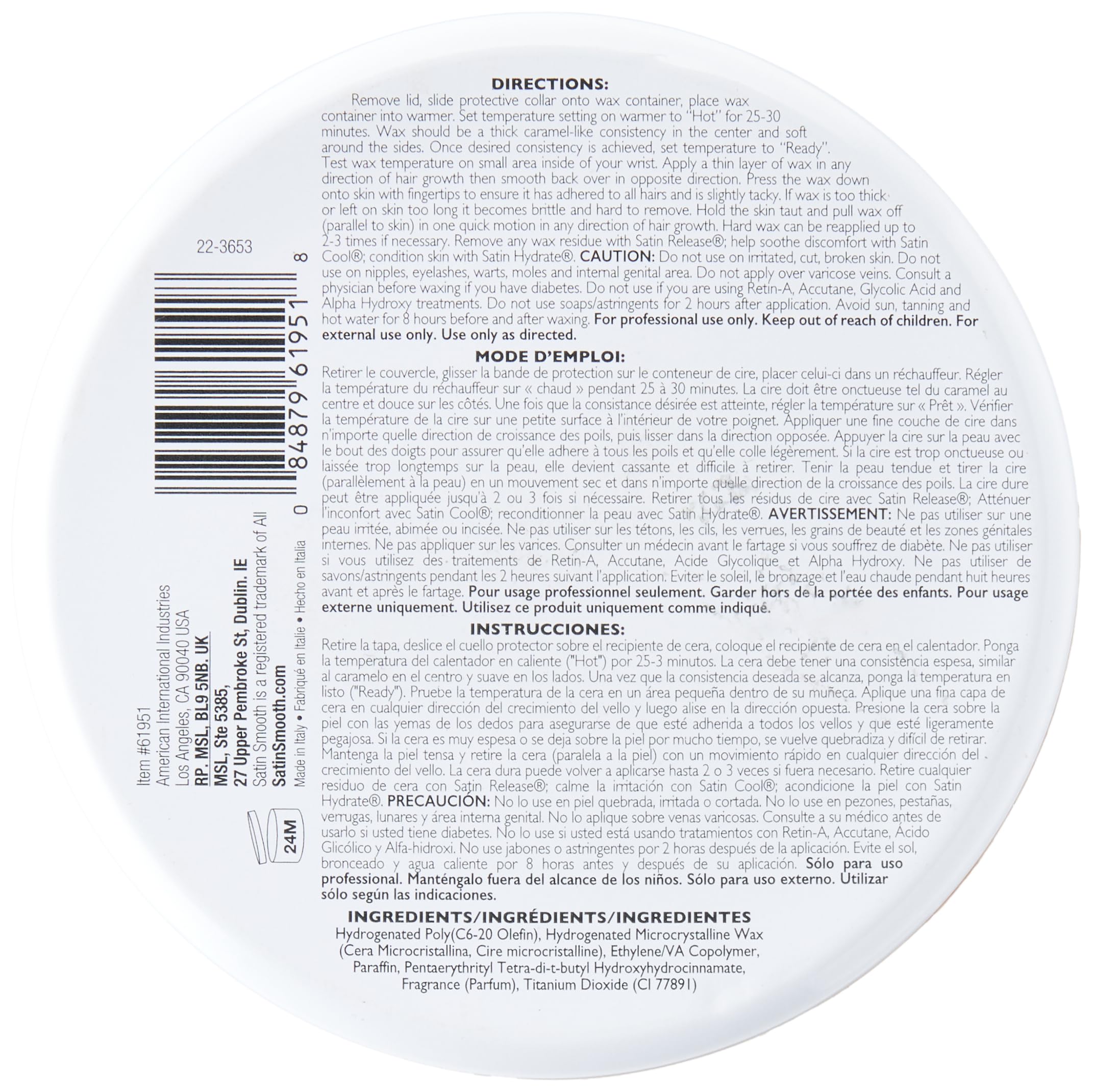 Satin Smooth Coconut Aroma Hard Wax, Vegan No-Strip Wax for All Hair Types, Multidirectional Application, Ideal for Sensitive Skin, Salon-Grade Hair Removal, 14 oz, 1-pack