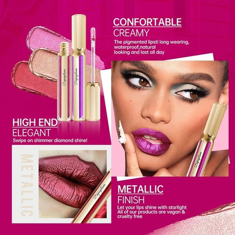 Depuplum Metallic Pink Lipstick - Long-Lasting, Hydrating Full Coverage Lip Color | Lightweight Shimmer, DP114 Daytime