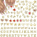 142 Pcs Gold A-Z Letter Nail Charms, Alloy Alphabet Words Nail Charm, Crown Heart Butterfly Bows Star Nail Gems Charms, Gold Flower Heart Alloy Nail Charm for Acrylic Nail Art Women DIY Accessories