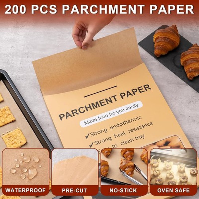 Skiennix Parchment Paper Sheets - 200 Non-Stick Precut Sheets | 12x16 Inches, Unbleached for Baking & Cooking