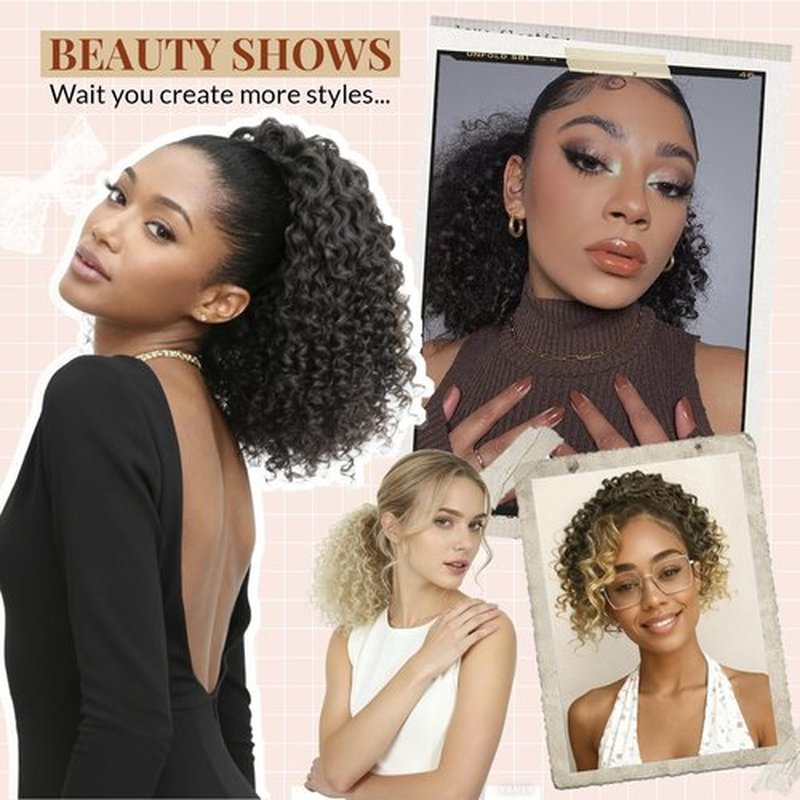 LEEONS Drawstring Ponytail for Black Women, 10 Inch Afro Kinky Curly Updo Hair Piece with 4 Secure Clips, Soft Texture for Daily & Party Wear (1B Natural Black)