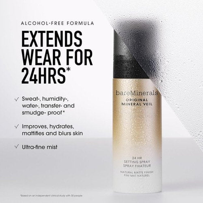 bareMinerals Original Mineral Veil Setting Spray - 24HR Makeup Lock & Oil Control, Alcohol-Free, Ultra-Fine Mist