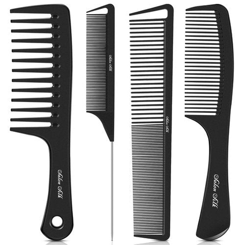 SALONSILK Professional Comb Set - 4PCS Wide Tooth & Fine Tooth Hair Combs for Styling & Braiding
