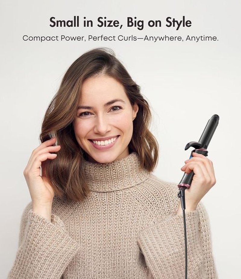 CIVEYA Travel Curling Iron - Dual Voltage Mini 1-Inch Curling Iron with 5 Heat Settings | Ceramic Barrel Infused with Argan Oil