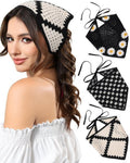 AWAYTR Crochet Head Scarf Hair Bandanas for Women Knit Bandana Headband Scarf Tie-Back Head Coverings Floral Headscarf for Girls (Black)