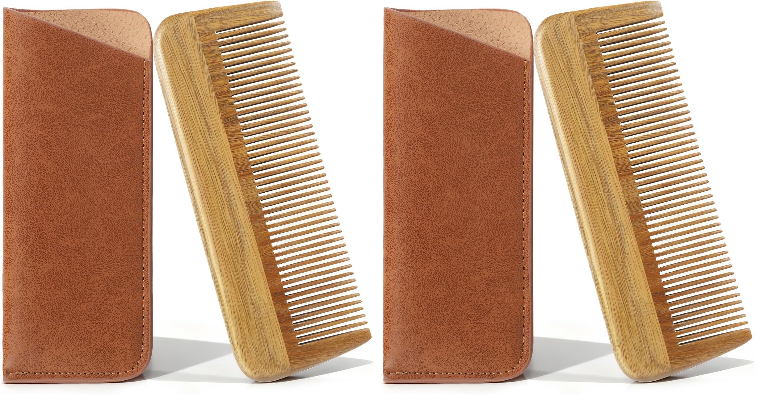 Onedor Handmade 100% Natural Green Sandalwood Wooden Comb for Men Hair, Beard, and Mustache Styling Pocket Comb With Leather Case