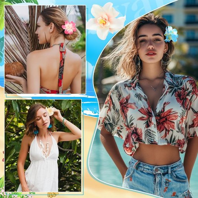 8 Pcs Hawaiian Flower Hair Clips for Women, 2 Styles Artificial Flower Clips 3.5 Inch Plumeria Hibiscus Hair Clip Hair Accessories for Beach Vacation Party