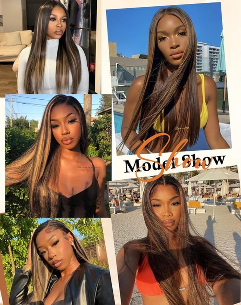 KUKIM 30 Inch Ombre Straight Wigs Human Hair 13x6 HD Transparent Lace Front Wigs Human Hair Pre Plucked 200 Density Highlight Real frontal Wig Can Last 6-9 Months Tangle-Free Natural Black for Women