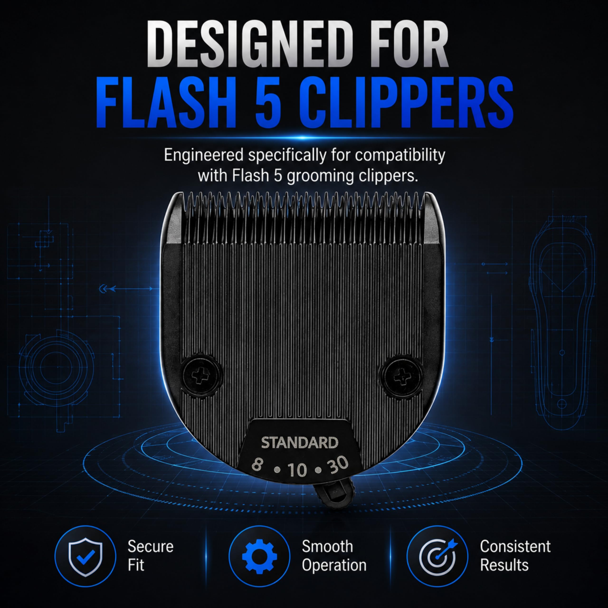 Kenchii Professional Dog Clipper Blade Flash 5 Pet Hair Clipper - Detachable Stainless Steel Blades for Dog Grooming - Hair Clippers & Accessories Pet Shaving Blades. (KEFB5-STD)