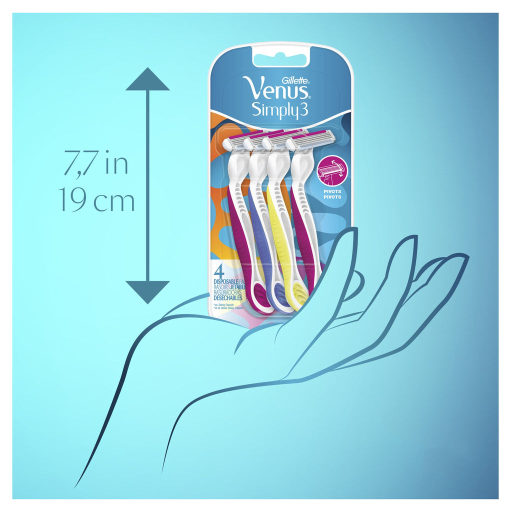 Gillette Venus Simply3 Women's Disposable Razors, 4 Count