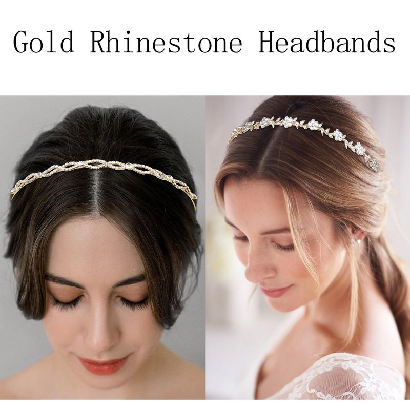 WOVOWOVO 4 Pcs Rhinestone Headbands for Women Gold Bridal Headband Crystal Flower Girl Headpiece Flower Leaf Tiara Crown Head Band Wedding Hair Accessories for Girls